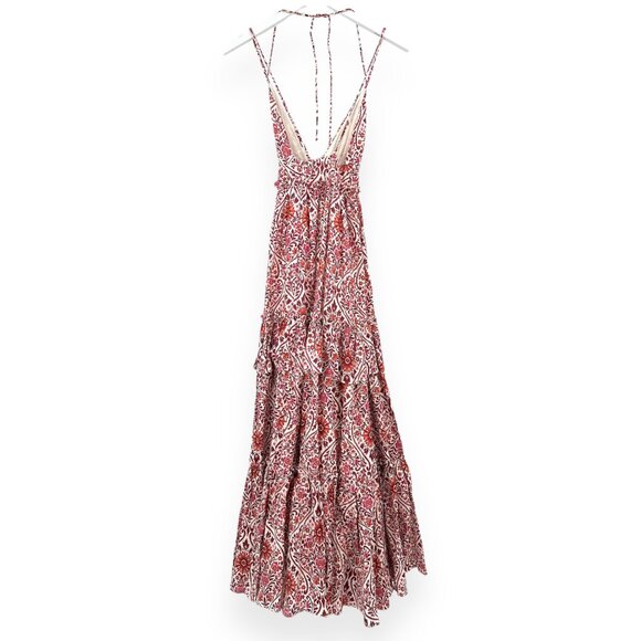 NWT Cami NYC Red Orange White "Doris" Floral Print Tiered Linen Maxi Dress - Picture 3 of 11